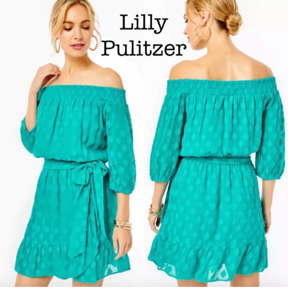 Lilly Pulitzer Turquoise Off-Shoulder Women’s Dress